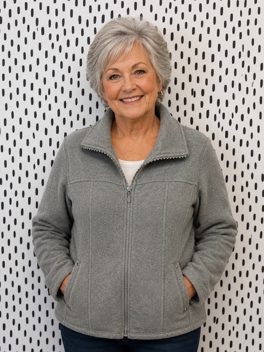 Quacker Factory gray Full Zip Fleece Sweater Rhinestones size small